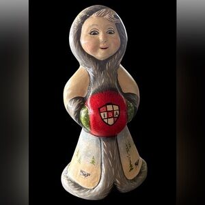 Vaillancourt Chalkware Folk Art "Snow Lady" 9" Folk Art Christmas Figurine